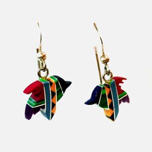 Vintage Native American-Inspired Hummingbird Bird Earrings Multicolor Inlay